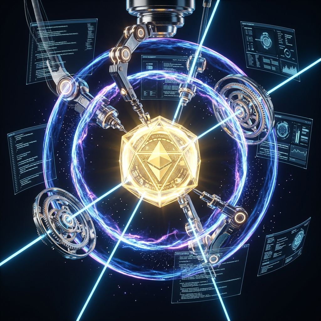 Autonomous robotic assembly assembling a glowing token core