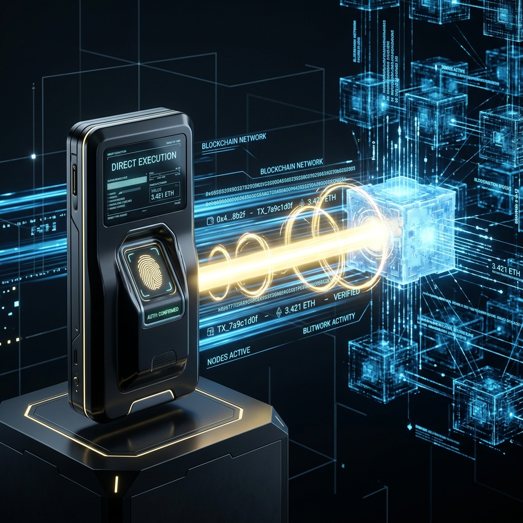 Direct biometric wallet signature terminal firing into blockchain